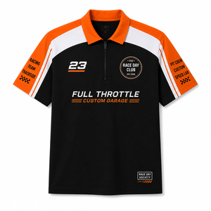 Polo de manga corta para equipo de carreras, con bloques de color y gráfico personalizado de Full Throttle, para fanáticos del automovilismo. - Product Image 5