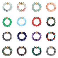 Vente en gros de bagues en pierre naturelle de 4 mm avec cordon élastique, perles en cuivre, bijoux en pierres précieuses ajustables unisexes