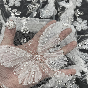 Vendita calda francese lussuoso 3d farfalla Design Tulle tessuto di pizzo ricamato con paillettes e perline per abito da sposa - Product Image 1