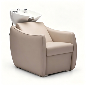 Fauteuil de lavage de luxe en cuir blanc avec éponge haute densité <span class=keywords><strong>pour</strong></span> salon de coiffure et institut de beauté - Product Image 1