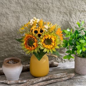 GF13396 China Seda Artificial Flores Amarelo Girassol Bouquet/Bundle Decoração Do Casamento - Product Image 6