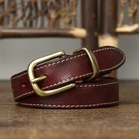 Ceinture en cuir pleine fleur pour homme, cousue à la main, vintage, en cuir véritable, avec boucle ardillon en laiton, robuste, pour jeans, fabrication OEM