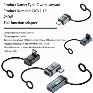 Adaptateur <span class=keywords><strong>USB</strong></span>-C portable mâle vers femelle avec cordon, transmission bidirectionnelle 80 Gbit/s, charge rapide 240 W, sortie vidéo 16K 60 Hz - Product Image 1