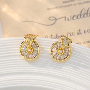 Geometric Zircon <b>Stud</b> <b>Earrings</b> Gold Round <b>Crystal</b> Inlay Claw Setting For Women Anniversary Jewelry EDB 007 - Product Image 2