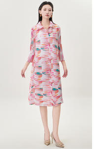 Vestido Midi Casual Elegante de Manga Larga con Cuello Camisero y Bloques de Color Rosa PY, Tejido Natural, Cintura Ajustada, para Mujer, Verano - Product Image 4