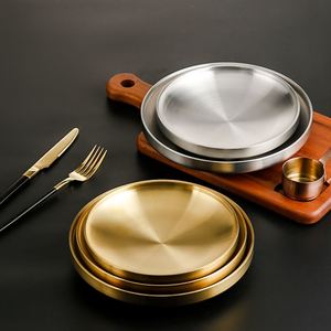 Customized Luxury 304 Stainless Steel Round Restaurant Double Wall <b>Dinner</b> Plate Set Wedding Round Serving <b>Tray</b> - Product Image 1
