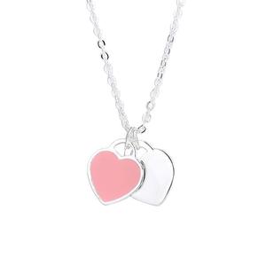 Collares de moda Corazones dobles Esmalte Drop-In Collares adhesivos Rojo Azul Rosa Colgantes Collares para mujeres - Product Image 3