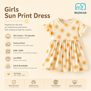 Abiti Estivi Floreali in Misto Cotone per Bambine, Vestiti Casual a Maniche Corte al Ginocchio per Bambini, Silhouette da Spiaggia - Product Image 1