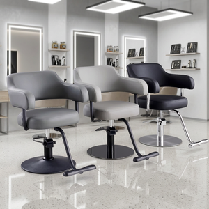 Chaise de salon de coiffure moderne avec base en acier inoxydable, revêtement en cuir synthétique, pompe hydraulique, hauteur réglable, durable, pour salon de coiffure - Product Image 1