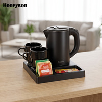 Set Ketel Listrik Stainless Steel 800ml untuk Hotel, Tanpa Kabel, dengan Indikator Transparan, Termasuk Nampan Sambutan