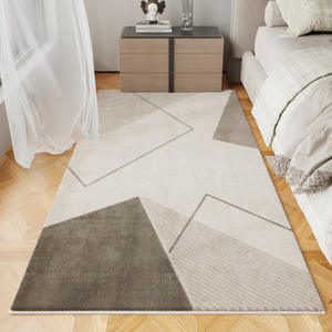 Tapis géométrique moderne rectangulaire antidérapant en fibre de polyester pour la décoration de la maison, chambre à coucher, salon, tapis de sol beige crème à motifs - Product Image 3