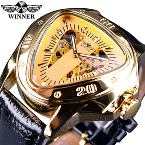 Reloj de pulsera de lujo para <span class=keywords><strong>hombre</strong></span>, nuevo modelo <span class=keywords><strong>2022</strong></span>, estilo Steampunk, con movimiento mecánico automático de esqueleto triangular dorado. - Product Image 4
