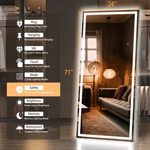 Fashion Decor Smart Floor Dressing Wall Mounted Mirror Aluminum Framed Full Length Body Led Mirror With Stands