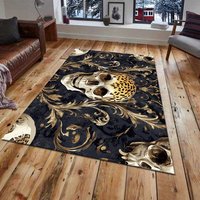 Tapis en velours cristal motif crâne effrayant pour Halloween, fabriqué à la machine, résistant aux taches, facile d'entretien, idéal pour salon et maison - Meilleure vente