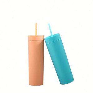 Nouvelle tasse en gros à double paroi en plastique transparent, gobelet en acrylique avec paille, disponible en plusieurs couleurs - Product Image 4