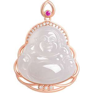 Material antiguo natural auténtico y colgante de jade de Buda sonriente de jade Tianyu, con incrustaciones de plata S925 - Product Image 3