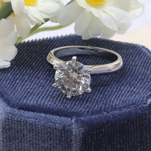 Anello Solitario in <span class=keywords><strong>Argento</strong></span> Sterling 925 con Moissanite Rotonda Grigia da 3 Carati 9mm, Certificato GRA, per Fidanzamento e Uso Quotidiano - Product Image 3