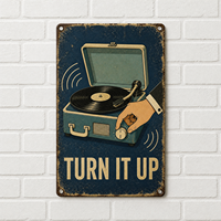 Plaque Métallique Vintage en Aluminium Effet Vieilli pour Musique, Décoration Murale Rectangulaire pour Salle de Musique ou Maison