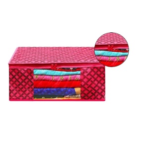 Bolsa de almacenamiento de Sari transparente con diseño de cuadros rojos, bolsa de Sari étnica, funda de Sari DE TRABAJO PARA MUJER en precio al por mayor - Product Image 1