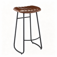 Chaise de bar sans dossier en cuir PU de style vintage avec dossier capitonné et structure en métal pour la maison, le pub ou le café