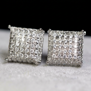 Pendientes Cuadrados con Incrustaciones de Diamantes, Plata de Ley 925, Moissanita VVS, Joyería de Lujo, Estilo Hip Hop - Product Image 1