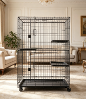 Cage à chat en métal robuste avec roues universelles, hamac, plateau amovible, emballage simple, abri pour chat d'intérieur à plusieurs niveaux