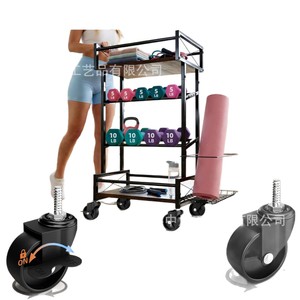 4 Tier Iron Wood Gym <b>Dumbbell</b> Storage Rack Metal Kettlebell Organizer With Wheels For Home Workout Equipment - Product Image 5