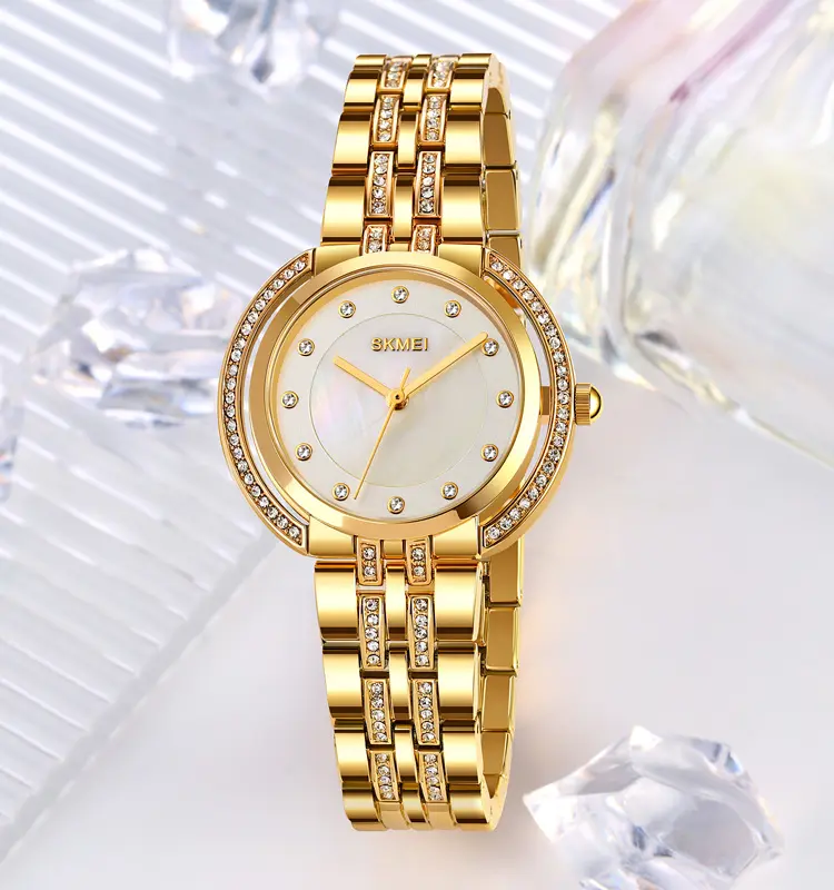 숙녀 골드 시계 사용자 정의 로고 럭셔리 클래식 디자인 여성 스테인레스 스틸 쿼츠 시계 손 손목 시계 SKMEI 1979