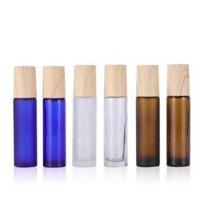 10ml amber/blue/clear glass roll on bottle essential oil bottle with steel roller and plastic bamboo cap