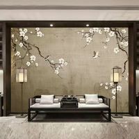Peintures murales personnalisées, papier peint style néo-chinois avec motif de magnolia et d'oiseaux, tissu mural pour salon, papier peint pour chambre à coucher