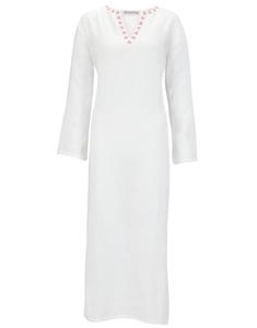100% abito in lino caftano con ricamo <span class=keywords><strong>donna</strong></span> abiti Casual estivi servizio OEM naturale tessuto semplice adulti Midi tinta unita - Product Image 2
