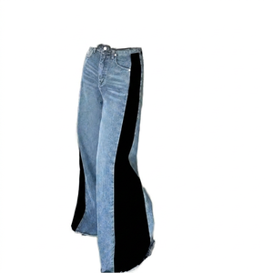 Jeans de Mezclilla de Cintura Alta con Parches en Contraste, Corte Holgado, Largos, Lavados, Estilo Casual Otoñal para Mujer - Product Image 4