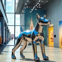 Sculpture de chien en acier inoxydable sur mesure, taille réelle, polie, plaquée argent, 3D, simplicité moderne, pour décoration extérieure