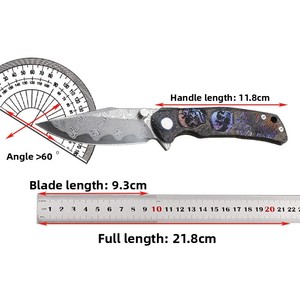 Nouveau modèle RW34+VG10 - <span class=keywords><strong>Couteau</strong></span> EDC de camping et de pêche en acier Damas avec motif crâne coloré et manche en alliage de titane - Product Image 4