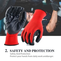 Gants de jardin industriels en nylon polyester rouge de calibre 13, revêtement en nitrile noir, norme CE