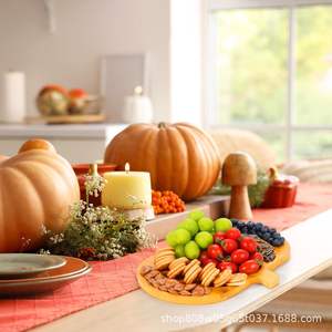 ถาดไม้รูปฟักทองทรงกลมสีเรโทรสำหรับงานเลี้ยงวันขอบคุณพระเจ้า จานเสิร์ฟลายเรียบ 1 ชิ้น สำหรับตกแต่ง - Product Image 2