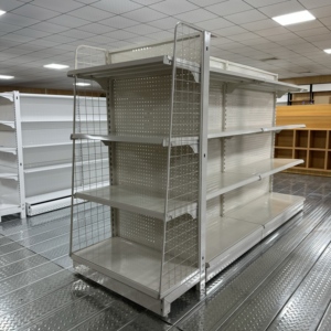 Cold Rolled Steel Light Duty 35-40kg Loading White Color Easy Assembled Double-sided Gondola Supermarket Shelf for <strong>Small</strong> <strong>Shops</strong> - Product Image 4