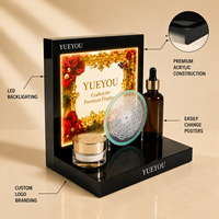 Présentoir de Comptoir Pliable Moderne en Acrylique Noir Brillant Rétroéclairé par LED pour Soins de la Peau, avec Affiches Remplaçables, pour Pots de Crème