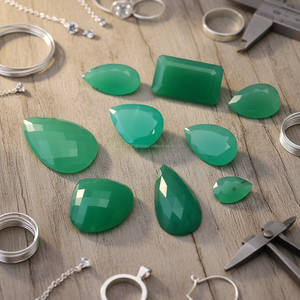 Natural Premium Green Chrysoprase Faceted Mix Shape Loose Gemstone DIY Jewelry Making Handmade Pendant Ring - Product Image 3
