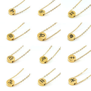 Collar de Acero Inoxidable con Dije de <span class=keywords><strong>Signo</strong></span> Zodiacal Simple de Showfay, Colgante Redondo con Símbolo, Collar de Acero Inoxidable de 12 Meses para Mujer - Product Image 2