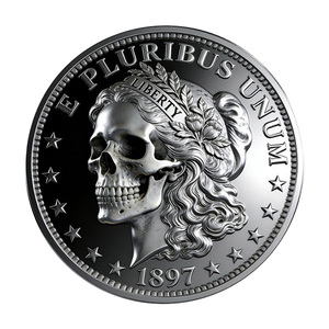 Pièce de collection commémorative en argent Morgan 1897, motif tête de mort gothique sombre, artisanat métallique, souvenir de collection - Product Image 3
