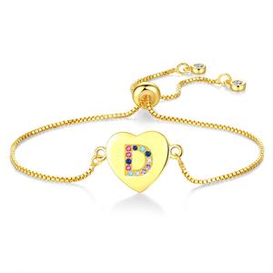 Pulsera de corazón con 26 letras para mujer, brazalete con nombre, cadena de mano de circón Multicolor, accesorios de mano para mujer, ajustable, AZ - Product Image 4