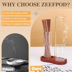 Brûleur d'encens en bois avec collecteur de cendres en verre, style zen en bois de séquoia, porte-encens d'aromathérapie pour usage religieux - Product Image 2
