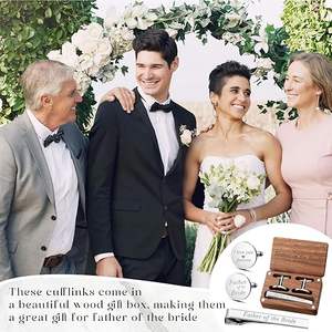 Padre della sposa regalo padre dello sposo gemelli Tie Clip Set con scatola regalo in legno inciso per papà - Product Image 4