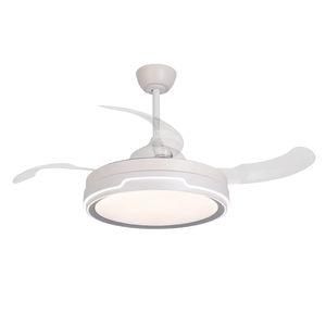 Ventilateur de plafond LED moderne en métal avec moteur DC, 3 pales, télécommande, intensité variable, blanc chaud 3000K, montage encastré pour projets de salon - Product Image 1