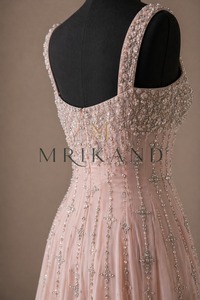 Stylish Silk <b>Calf</b> <b>Length</b> <b>Dress</b> Featuring Luxury Crystal Hand Work and Pearl Embellishments for Women Fashion Occasions - Product Image 4