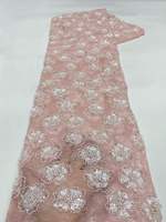 Tissu en dentelle noire 3D perlée à motifs floraux dispersés, broderie de sequins en grappe, vendu au mètre, plusieurs couleurs en stock, livraison rapide