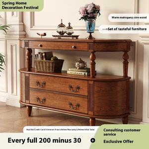 Armadietto in legno massello paese Vintage stile americano ingresso grande capacità porta armadietto Semi-tondo vecchio tavolino da caffè - Product Image 4