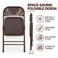 Chaise pliante classique tout en PU marron avec rembourrage, cadre en métal, pliable à plat, pour une assise durable, confortable et polyvalente