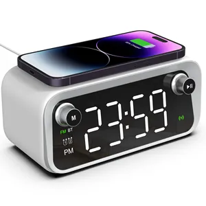 Haut-parleur de musique multifonctionnel sans fil à chargement rapide Affichage numérique de l'heure Réveil de table avec lampe en plastique Telefonos 5.0
